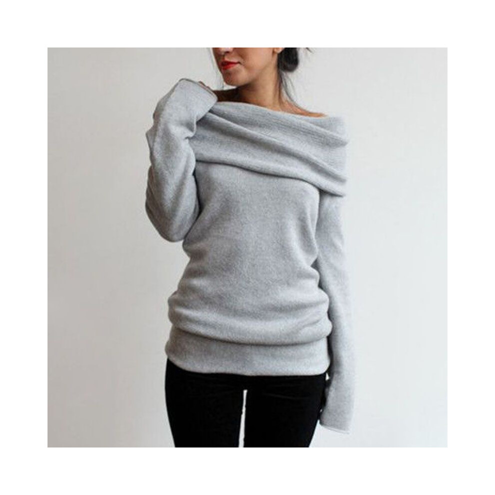 (Gray,Tag XL=US M)Sweat-shirts femme épaules dénudées pull hiver chaud pull manteaux hauts