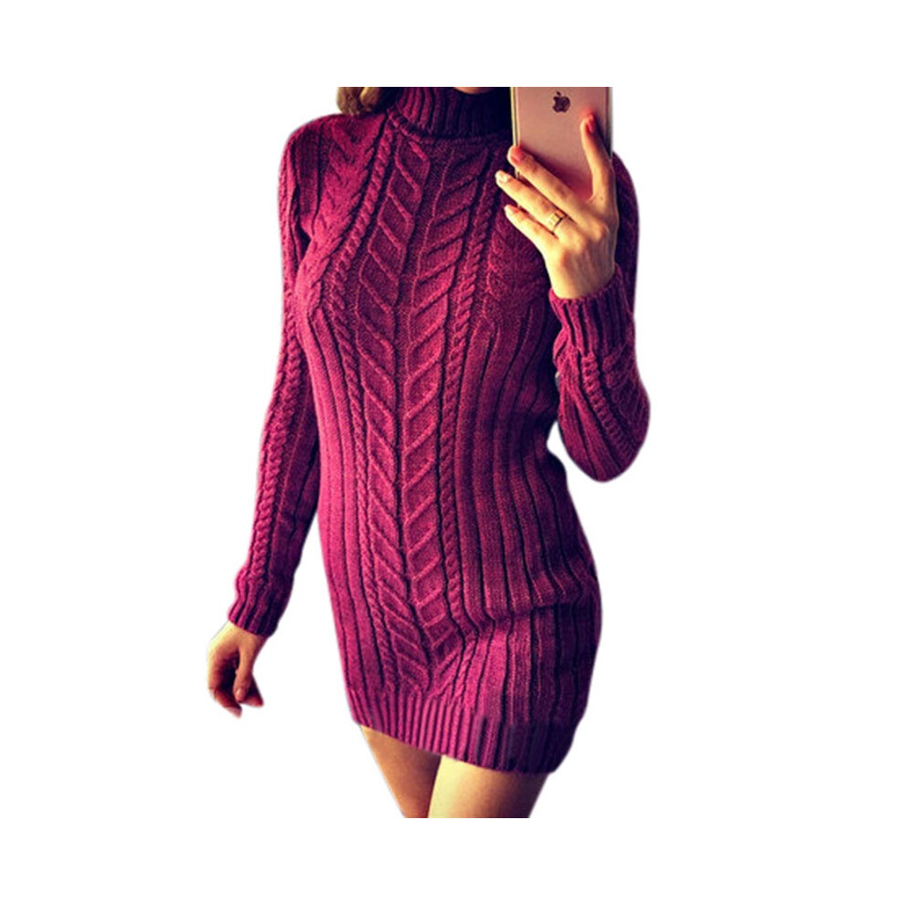 (Purple,Tag M=US XS)Pull robe slim torsadé manches longues mode automne et hiver
