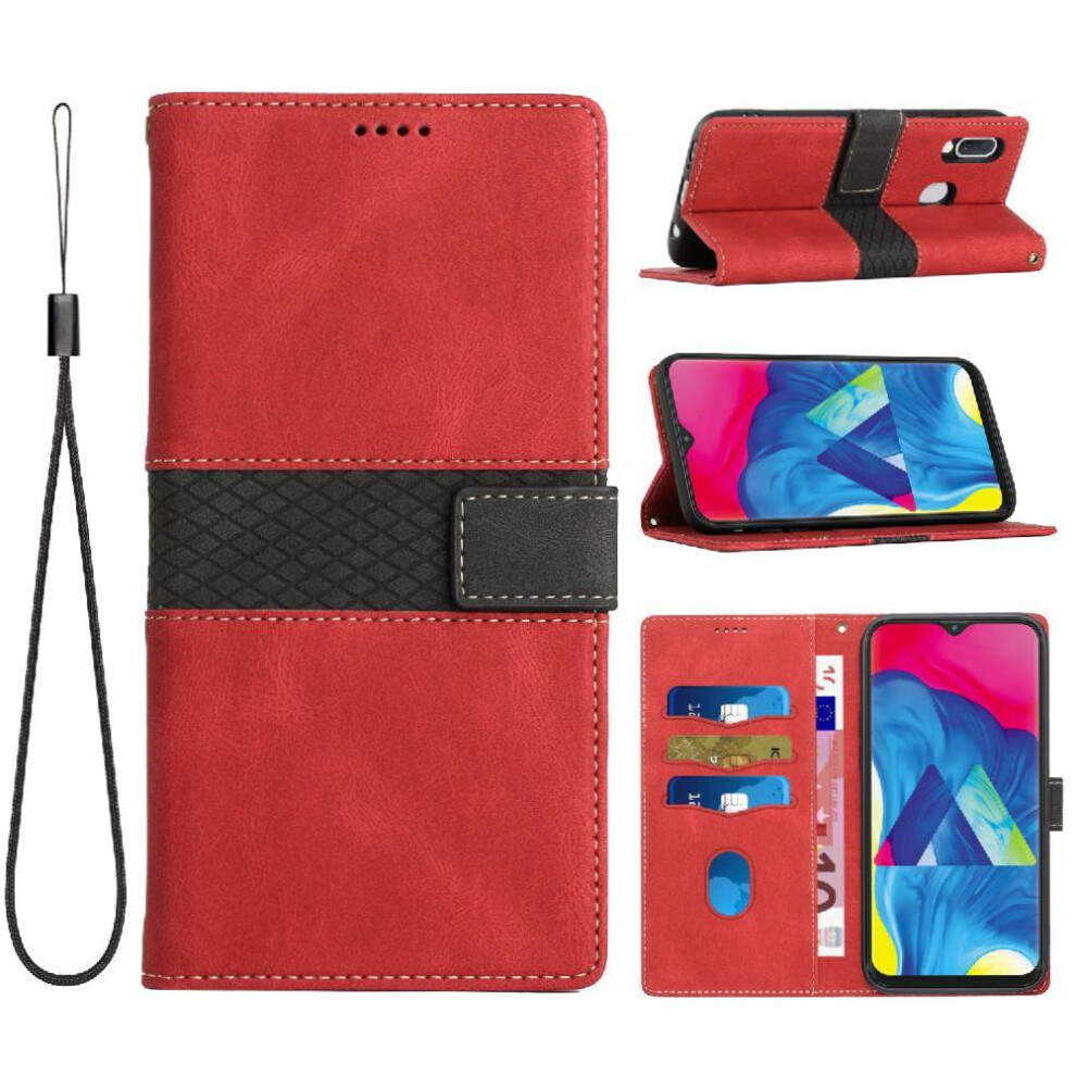 (Red) Wallet Case For Samsung Galaxy A20e Kickstand Card Slot Scratch Resistant Magnetic Closure Wrist Strap Red 764563510726