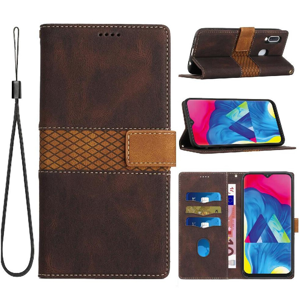 (Brown) Wallet Case For Samsung Galaxy A20e Kickstand Card Slot Scratch Resistant Magnetic Closure Wrist Strap Brown 764563510733