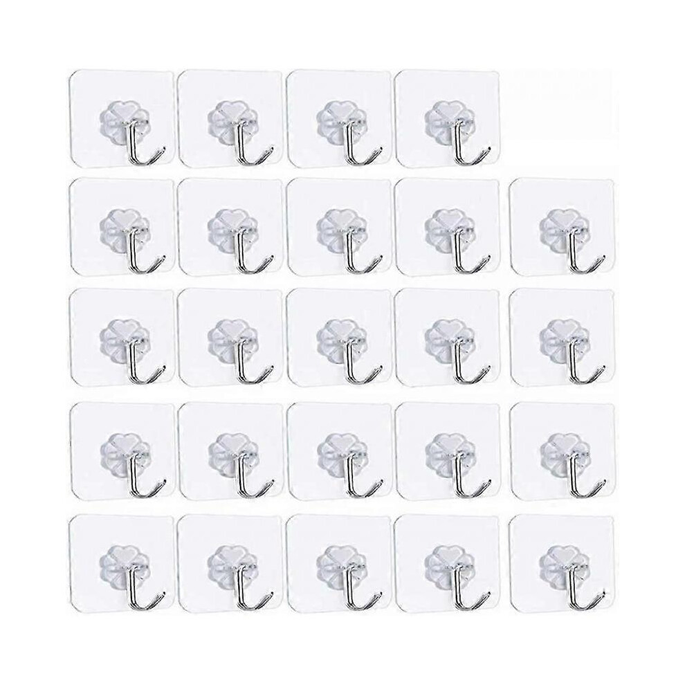 (24 Pcs) Adhesive Hooks Transparent Plastic Strong Stick Wall Hooks For Kitchen Bathroom Clothes Office Ceiling Hanger 5004229930174