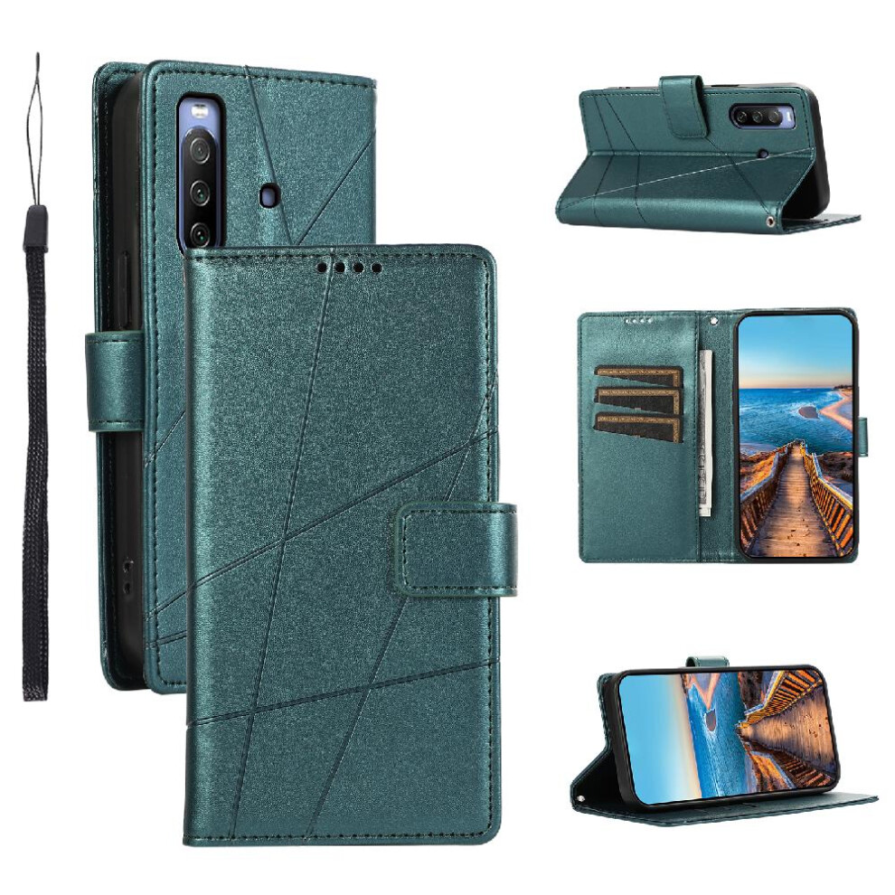 (Green) Flip Case For Sony Xperia 10 Iii Shock Absorbing Kickstand Shockproof Three Card Slots Green 764563511181