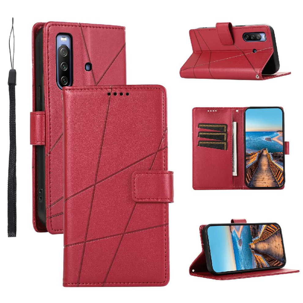 (Red) Flip Case For Sony Xperia 10 Iii Shock Absorbing Kickstand Shockproof Three Card Slots Red 764563511167