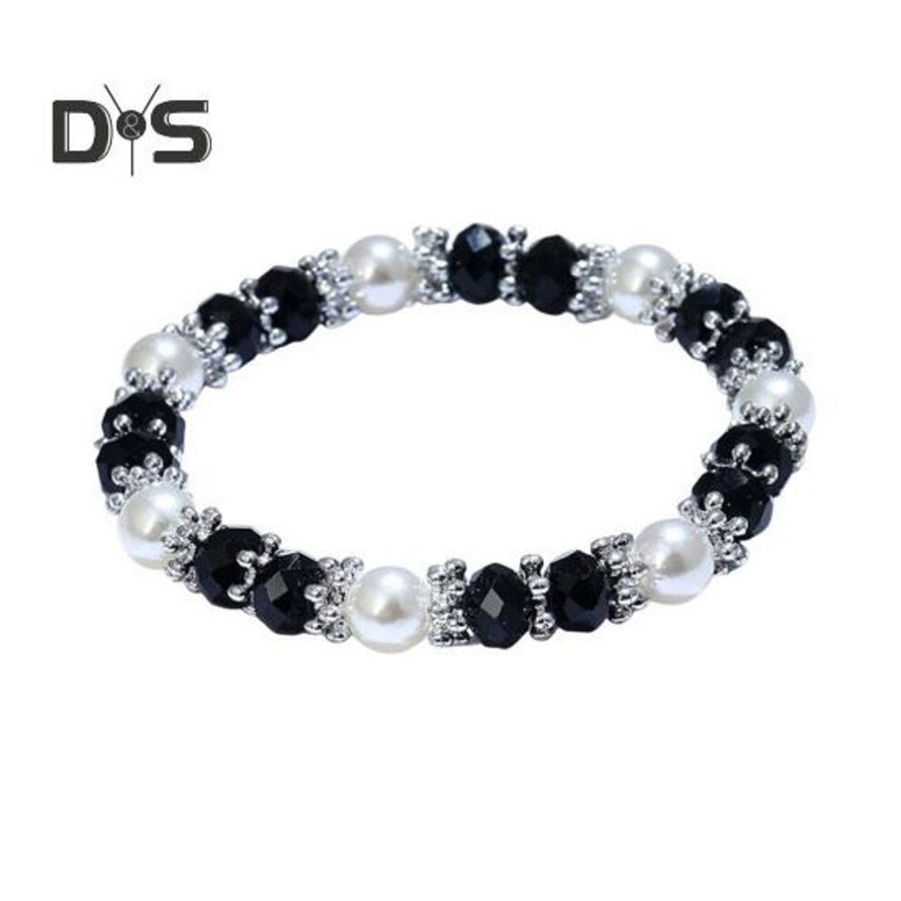 (black) Women Bracelet Faux Crystal Faux Pearl Contrast Color Embrace Good Luck Inner Peace Bangle Birthday Gift For Girlfriend Mother Lady Wrist Jewelry