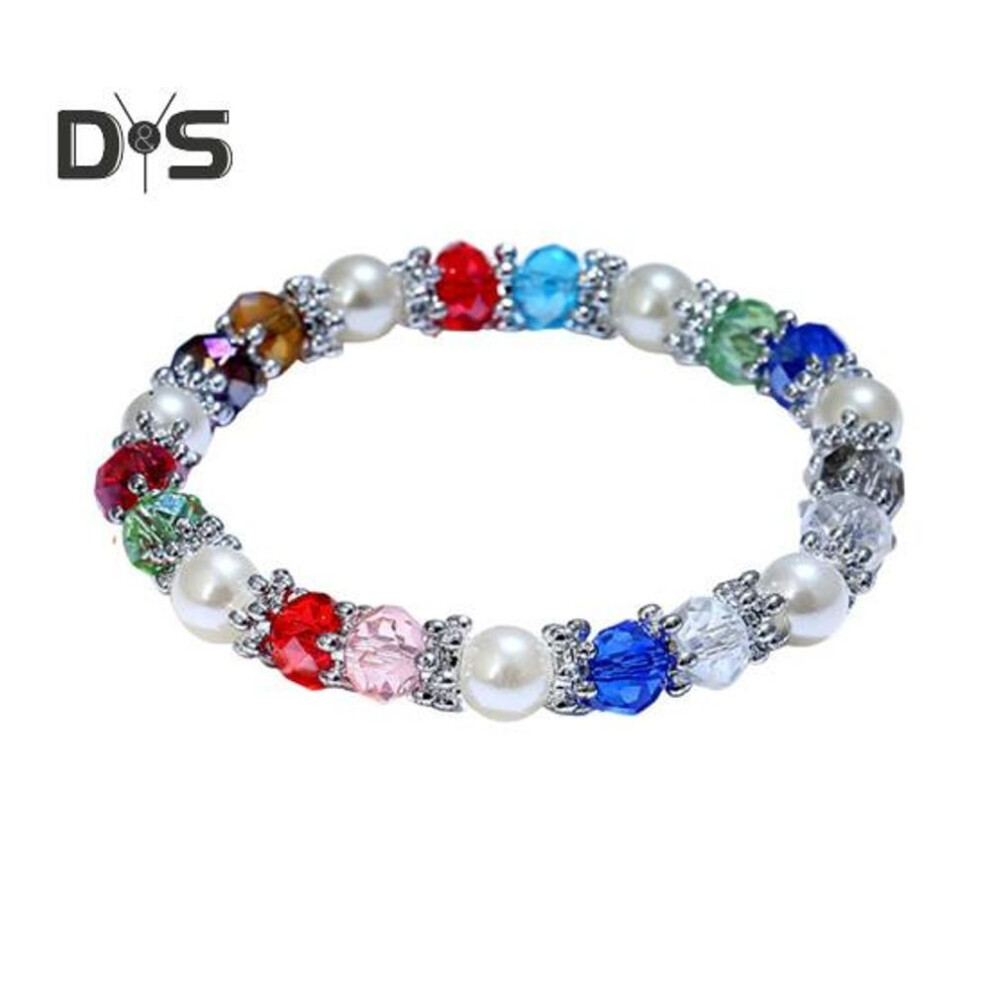 (multicolor) Women Bracelet Faux Crystal Faux Pearl Contrast Color Embrace Good Luck Inner Peace Bangle Birthday Gift for Girlfriend Mother Lady Wrist Jewelry
