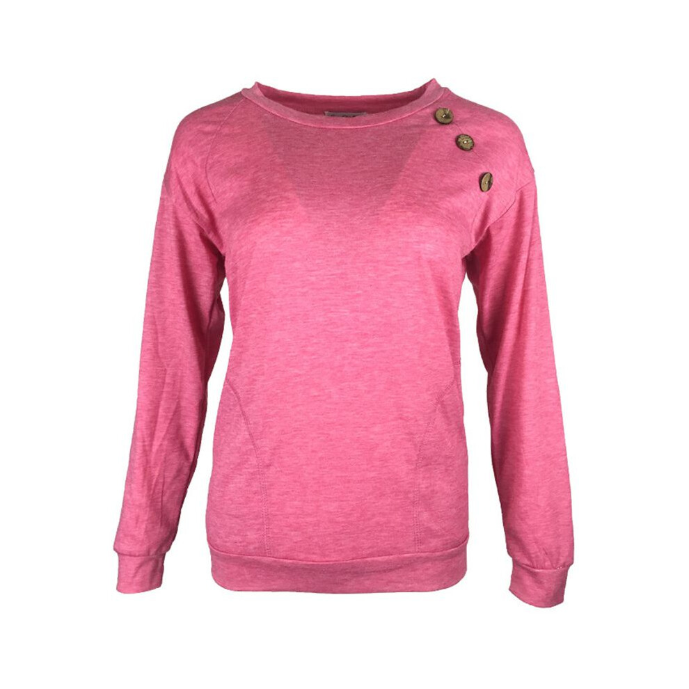 (Pink,L)Pull décontracté à manches longues pour femme pull bouton sweat pull hauts