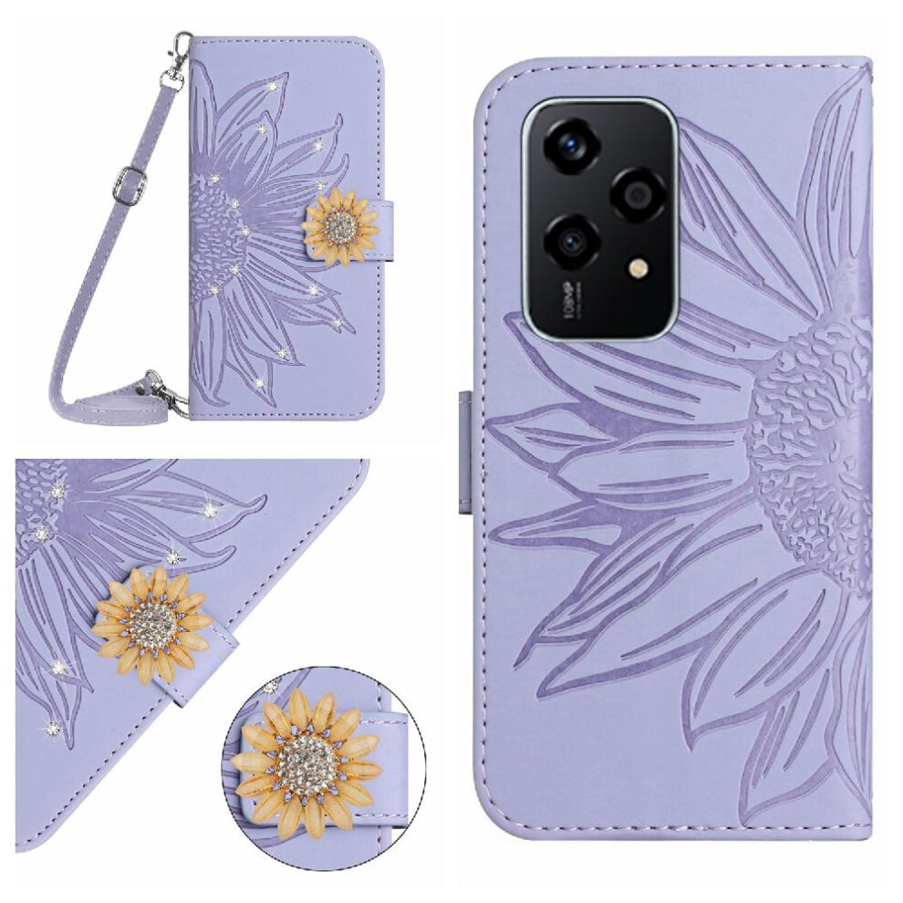 ( Violet) Case For Honor 200 Lite With A Long Lanyard Sunflower Leather Wallet Kickstand Protective With Card Slot Stand Light 764563511525