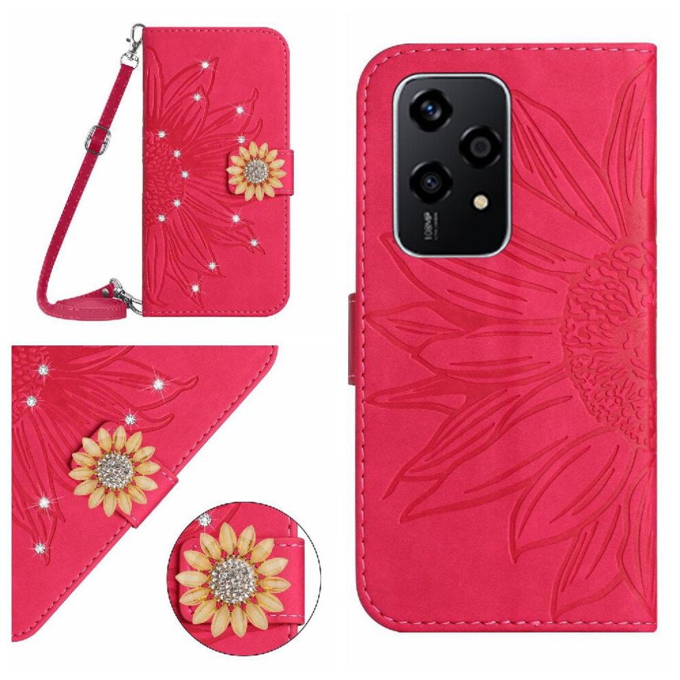 (Rose ) Case For Honor 200 Lite With A Long Lanyard Sunflower Leather Wallet Kickstand Protective With Card Slot Stand Red 764563511570
