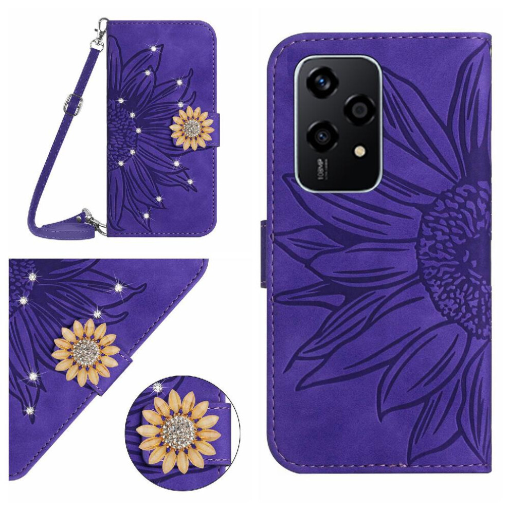 ( Violet) Case For Honor 200 Lite With A Long Lanyard Sunflower Leather Wallet Kickstand Protective With Card Slot Stand Dark 764563511594