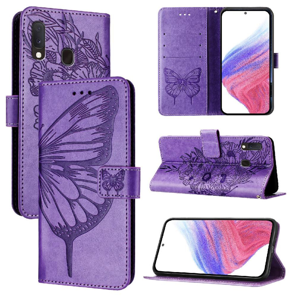 (Purple) Case For Samsung Galaxy A20e /A10e Premium Leather Embossing Butterfly Magnetic Flip Cover Purple 764563511976