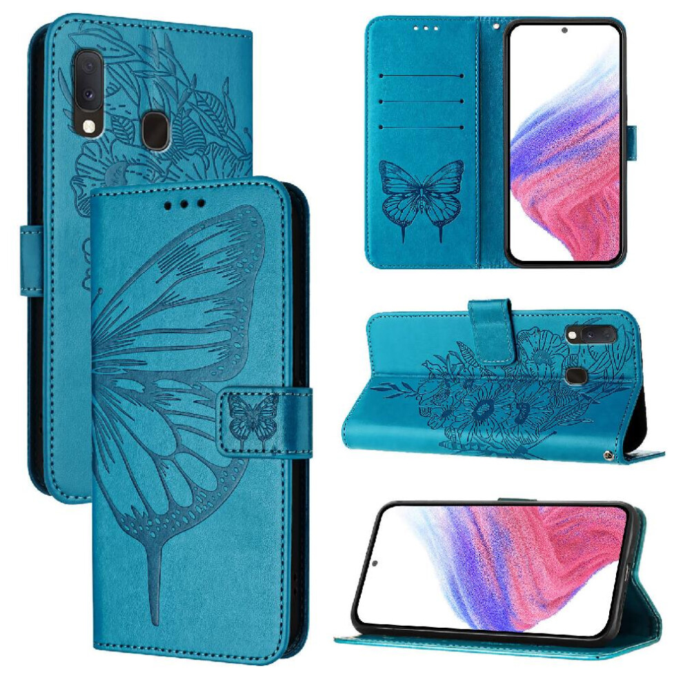 (Blue) Case For Samsung Galaxy A20e /A10e Premium Leather Embossing Butterfly Magnetic Flip Cover Blue 764563511921