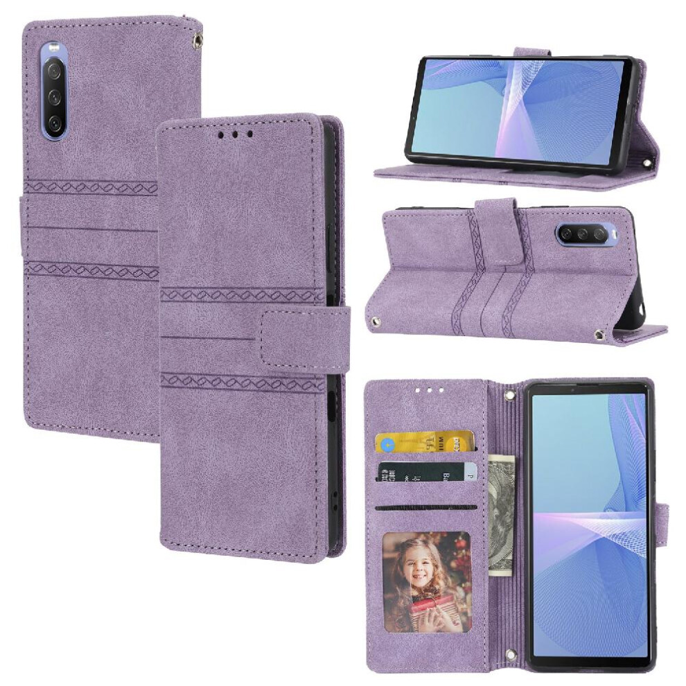 (Purple) Flip Case For Sony Xperia 10 Iii Kickstand Shockproof Protective Wallet Case Pu Leather Magnetic Closure Purple 764563512348