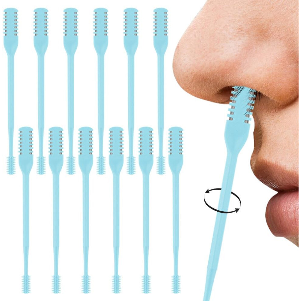 Blue (-12Pc) 2-In-1 Nasal Hair Cutter,Nose Hair Trimmer For Women Men,Nose Hair Removal,360 Nostril Nose Hair Scissors,Double Sided Nose Hair Knife