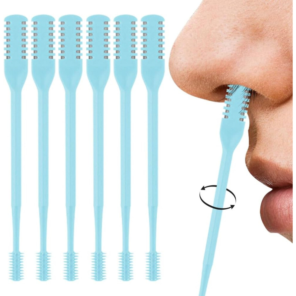 (-6Pc) 2-In-1 Nasal Hair Cutter,Nose Hair Trimmer For Women Men,Nose Hair Removal,360 Nostril Nose Hair Scissors,Double Sided Nose Hair Knife Blue