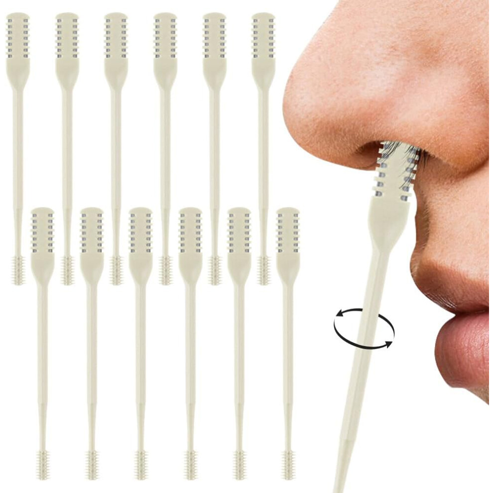 (-12Pc) 2-In-1 Nasal Hair Cutter,Nose Hair Trimmer For Women Men,Nose Hair Removal,360 Nostril Nose Hair Scissors,Double Sided Nose Hair Knife Cream
