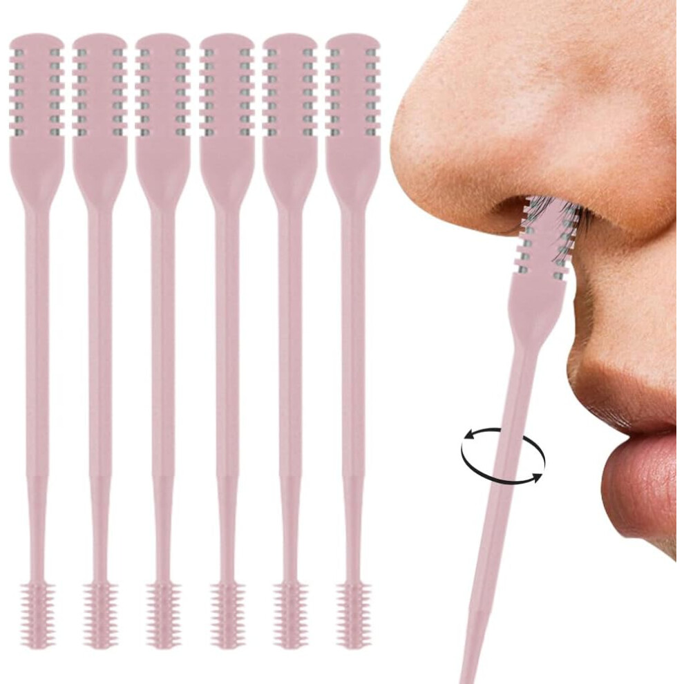(-6Pc) 2-In-1 Nasal Hair Cutter,Nose Hair Trimmer For Women Men,Nose Hair Removal,360 Nostril Nose Hair Scissors,Double Sided Nose Hair Knife Pink