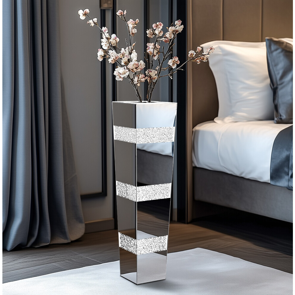 28inch Tall Crushed Diamond Mirrored Flower Vase Floor Flower Vase