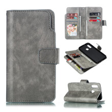 (Gray ) Case For Samsung Galaxy A20E Wallet 9 Card Slots PU Leather Magnetic Kickstand