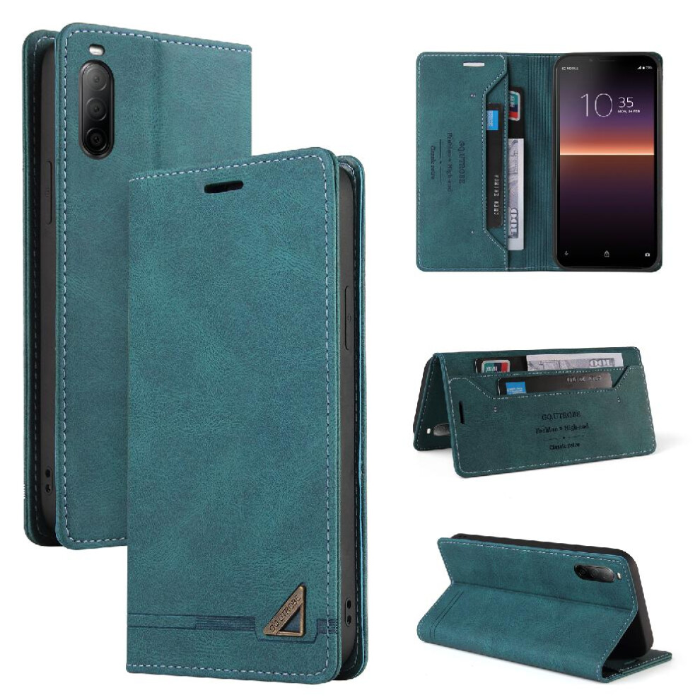 (Green) Case For Sony Xperia 10 Ii Premium Leather Kickstand Premium Leather Two Card Slots Green 764563513116