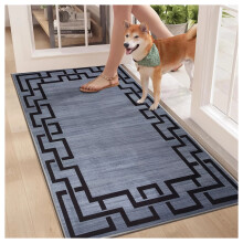(60cm x 110cm (2ft x 3ft 7")- Large Door/Bath Mat, Grey Black) Non Slip Modern Rugs Area Carpet Runner Door Mats