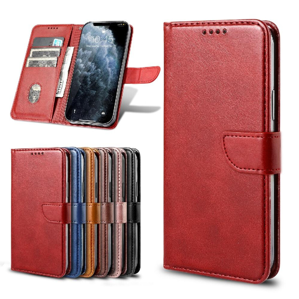 (Red) Case For Oneplus 12R Card Insertion Leather Folio Flip Case Magnetic Carbon Fiber With Card Holder Kickstand Full Protection Red 764563513246