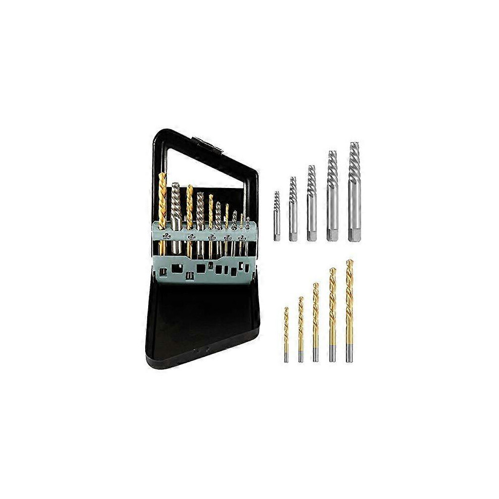 (As Show, One Size) 10Pcs Screw Extractor And Left Hand Cobalt Drill Bit Set, Damaged Screw Remover Drill Extractor Combination Set 4909775491371