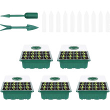 (As show, One size) 5 PCS Seed Starter Trays, 12 Cells Seed Starter Tray Grow Trays, Plastic Propagator Growing Trays with Lids, Indoor Grow Plant Pots, Nursery Pot for S