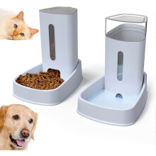 (As show, One size) Automatic Cat Feeders Set Dog Food Feeder with Water Dispenser, Pet Feeder and Water Dispenser Set 3.8L X 2Pcs for Small/Large Puppy Kitten (Grey)
