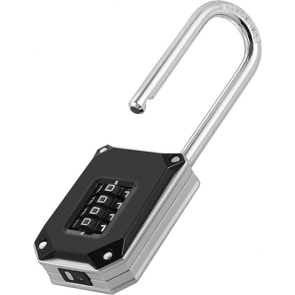 (As Show, One Size) Heavy Duty Combination Padlock, 57Mm Long Shackle Padlocks, 4 Digit Locker Locks With Big White Numbers And Reset Protection Cover 4909775492156