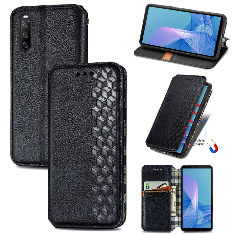 (Black) Case For Sony Xperia 10 Iii Flip Cover Leather Case Wallet Function Exquisite Business Fashion Design Black 764563513628
