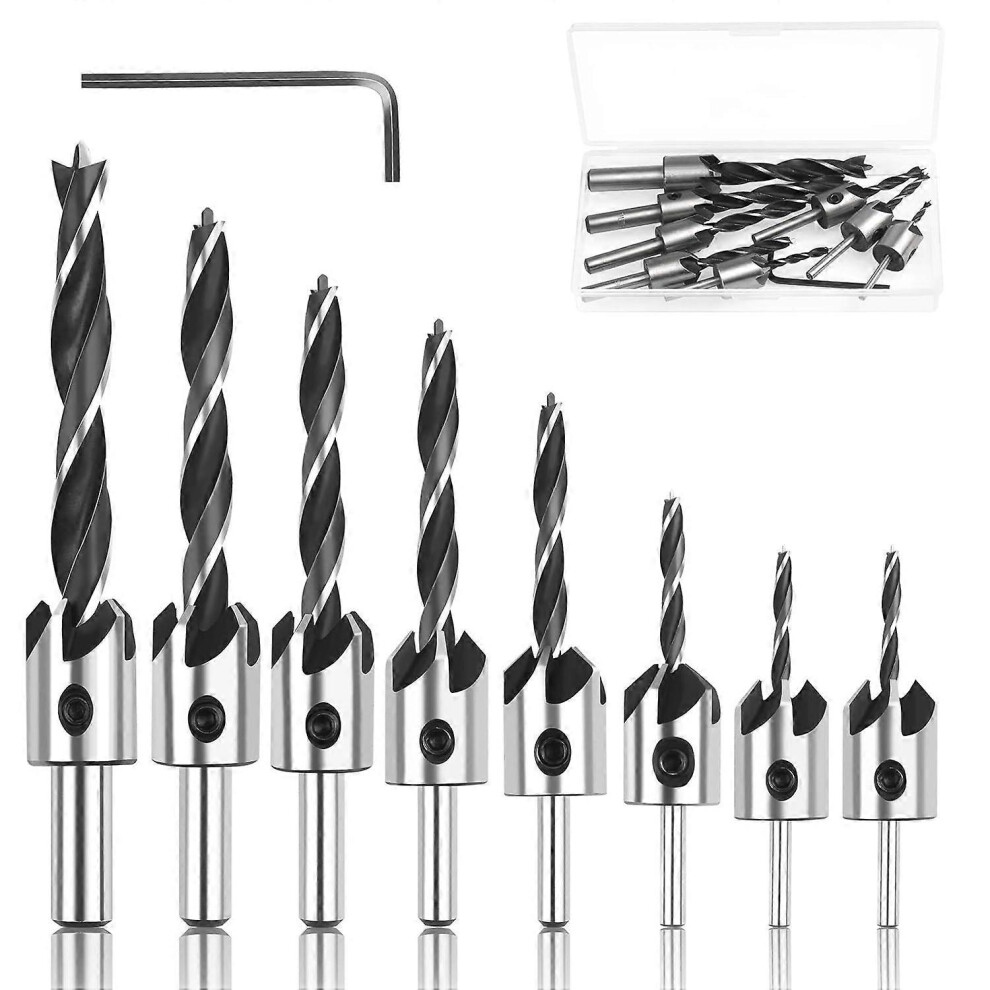 (As Show, One Size) 9 Pcs Countersink Drill Bit Woodworking Chamfer Counter Bit Set 3/4/5/6/7/8/10Mm Steel Carpentry Reamer With Hex Wrench For Plast 4909775492187