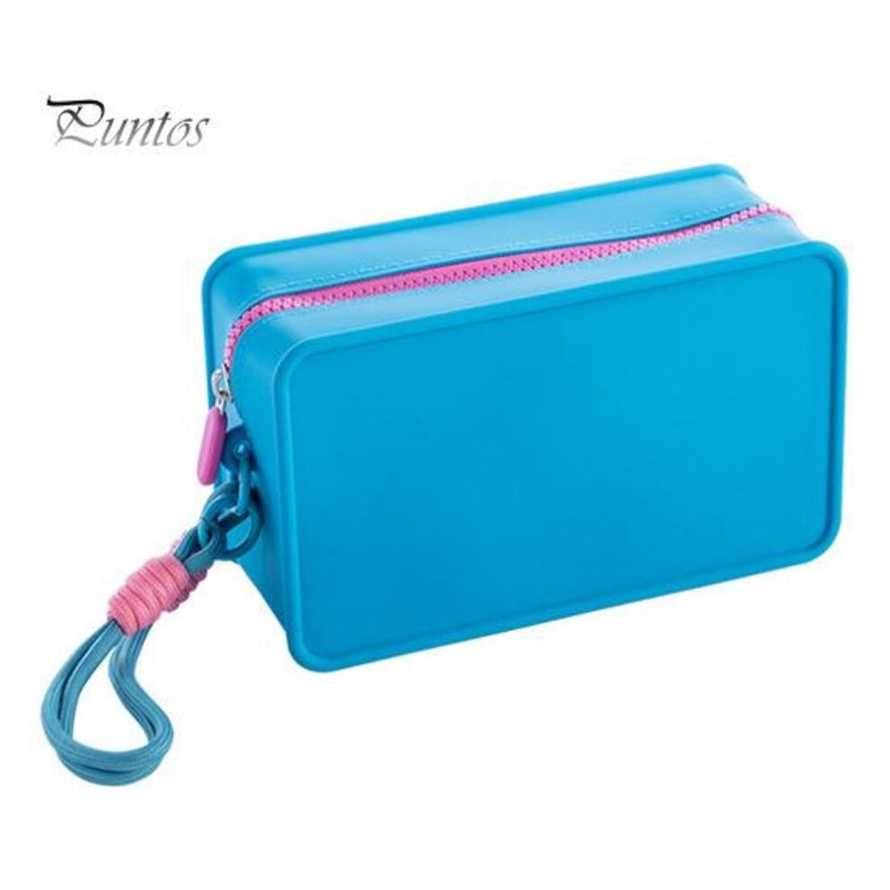 (blue, L) Silicone Cosmetic Bag Makeup Brush Organizer Zipper Closure Large Capacity Waterproof Toiletry Bag Portable Cosmetic Pouch