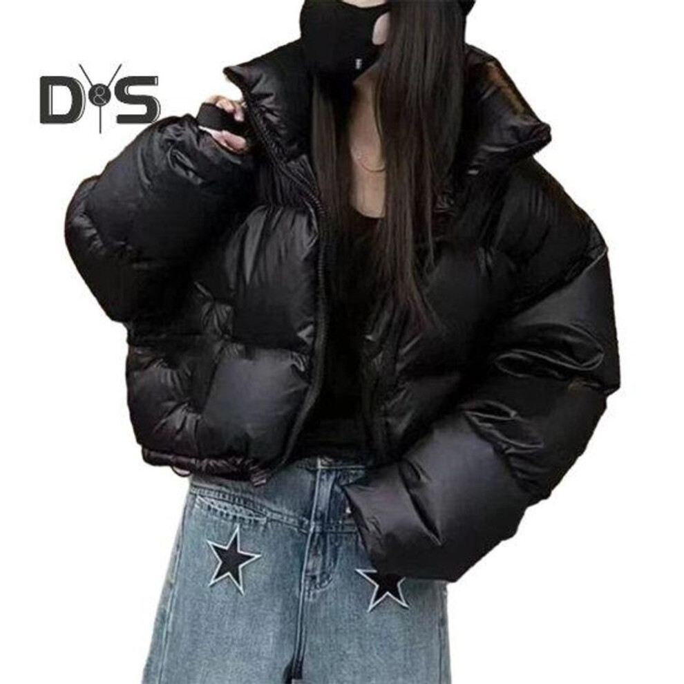 (black, 2XL) Fall Winter Women Cotton Coat Stand Collar Neck Protection Long Sleeve Windproof Thermal Thick Padded Smooth Zipper Closure Soft Lady Jacket
