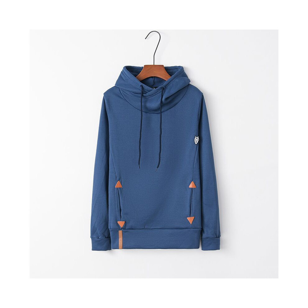 (Navy,S)Manteau de sport femme manches longues tas à capuche cordon de serrage couleur pure poche