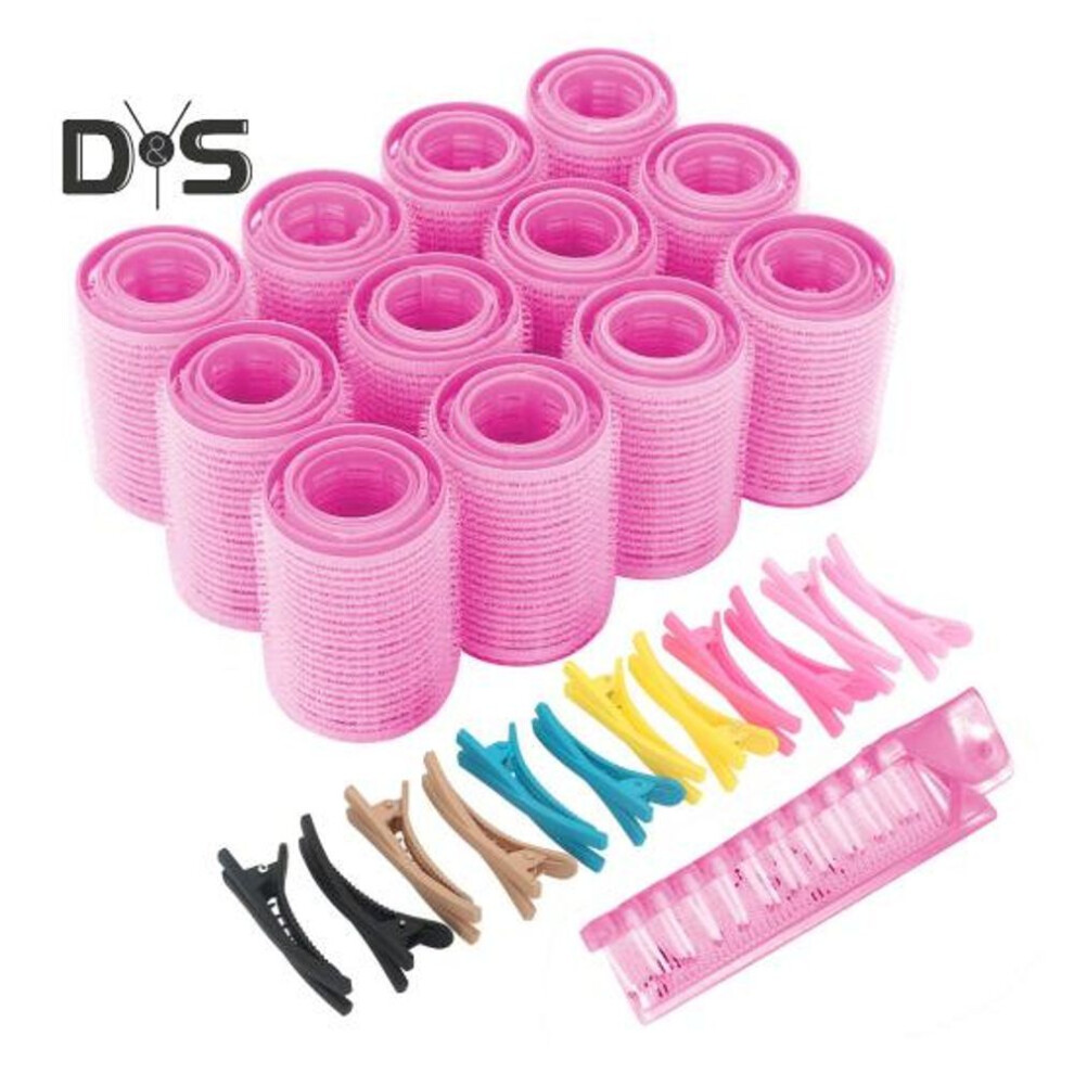 (rose red) 36pcs/set Self Grip Hair Roller With Duckbilled Clip Folding Brush 3 Sizes No Heat Short Medium Long Hair Curler Women Hair Styling Tools