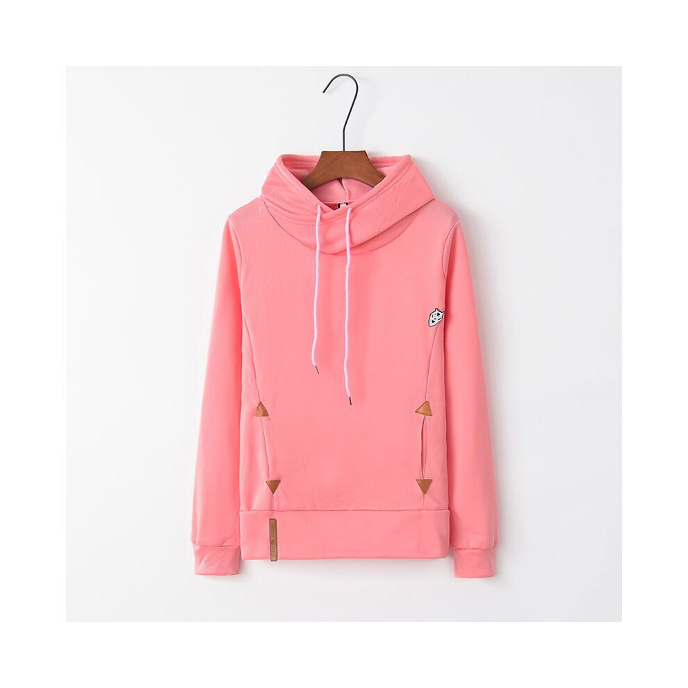(Pink,3XL)Manteau de sport femme manches longues tas à capuche cordon de serrage couleur pure poche