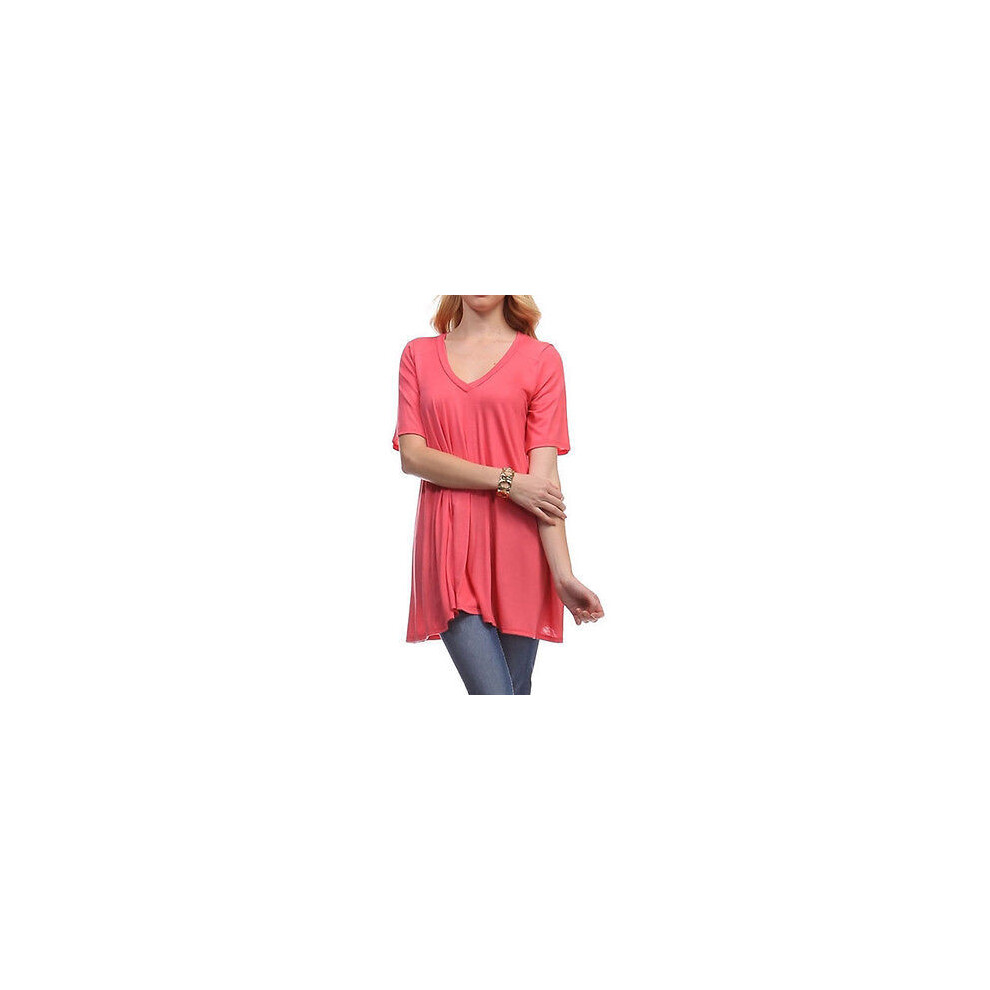 (Rose,S)Robe chemisier femme manches courtes tunique longue balançoire haut ourlet évasé chemise ample