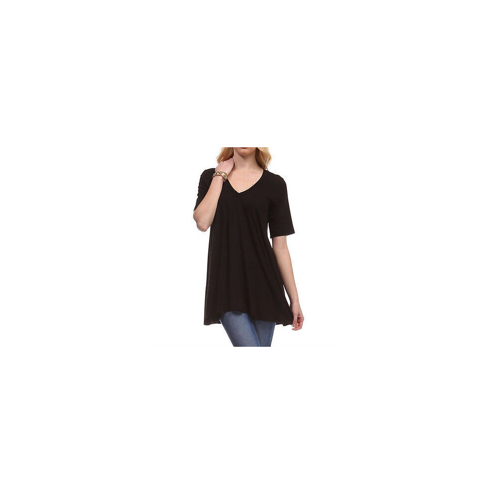 (Black,L)Robe chemisier femme manches courtes tunique longue balançoire haut ourlet évasé chemise ample