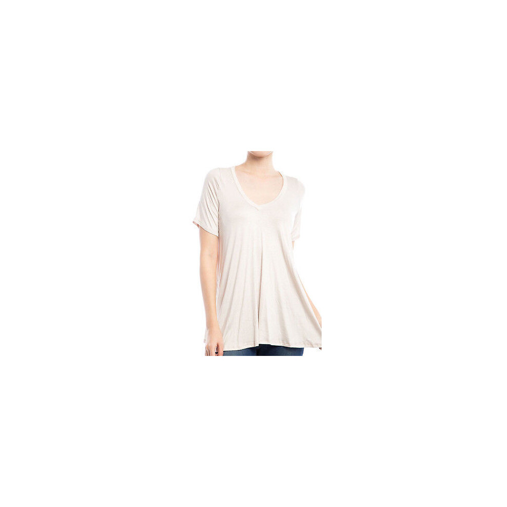 (White,L)Robe chemisier femme manches courtes tunique longue balançoire haut ourlet évasé chemise ample
