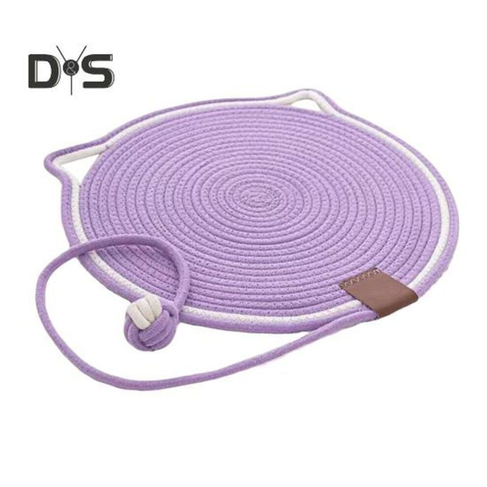 (purple, S) Cat Scratcher Mat Natural Cotton Rope Scratching Mat Cat Ear Design Scratcher With Ball Toy Furniture Protector For Wall Couch Carpet Sofa