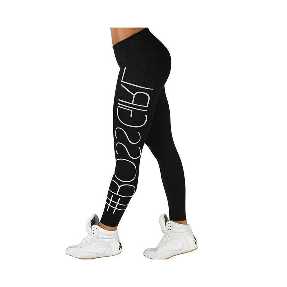 (Black,M)Legging femme imprimé lettre sport fitness pantalon de course pantalon élastique haut yoga
