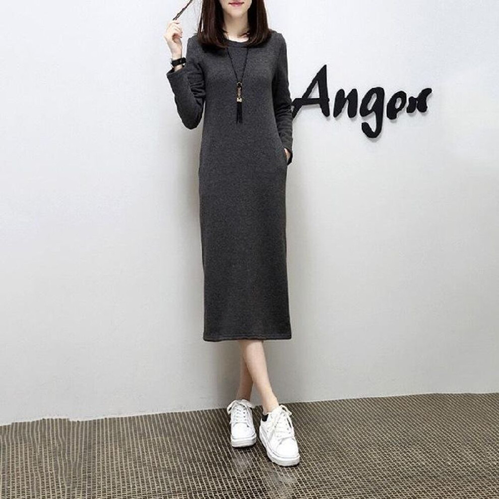 (gray, 5XL) Cozy Thick Sweater Dress - Plus Size Women's Long Autumn/winter Skirt