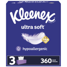Kleenex Ultra Suave, 3 Cajas Planas, 120 Pañuelos por Caja, 3 Capas (360 Pañuelos Totales)