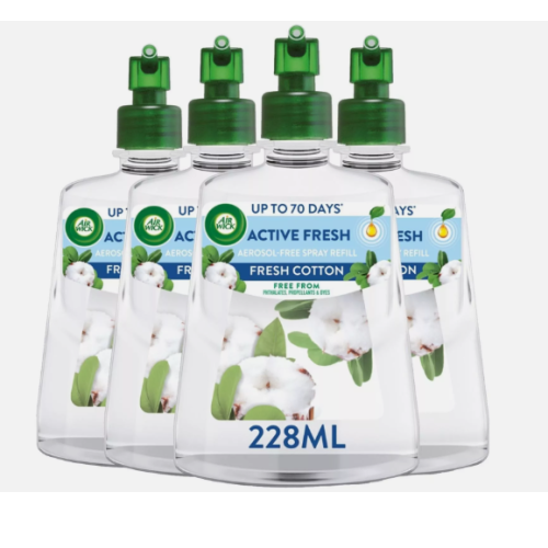4 x Air Wick Fresh Cotton Active Fresh Automatic Spray Refill 228ml