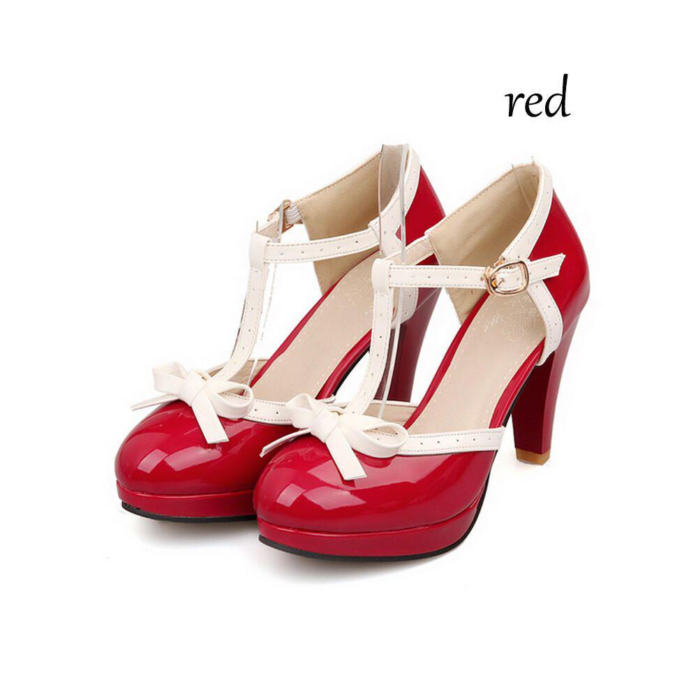 (Red,EU41)Sandales à talons hauts pour femmes bout rond talons carrés chaussures à plateforme pour femmes