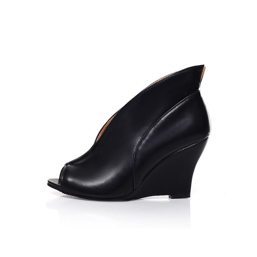 (Black,EU41=Foot Length25.5cm)Sandales compensées neuves mode femme confortable talon haut bouche poisson