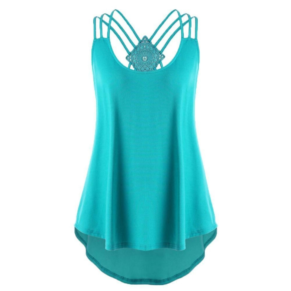 (Green,L)Débardeur femme bandages sans manches haut bas débardeur notes bretelles débardeur tops
