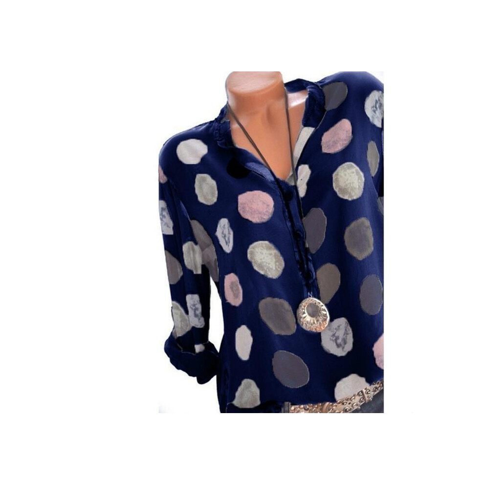 (Blue,5XL)Chemisier en mousseline de soie imprimé à pois mode femme chemise longue hauts tissu