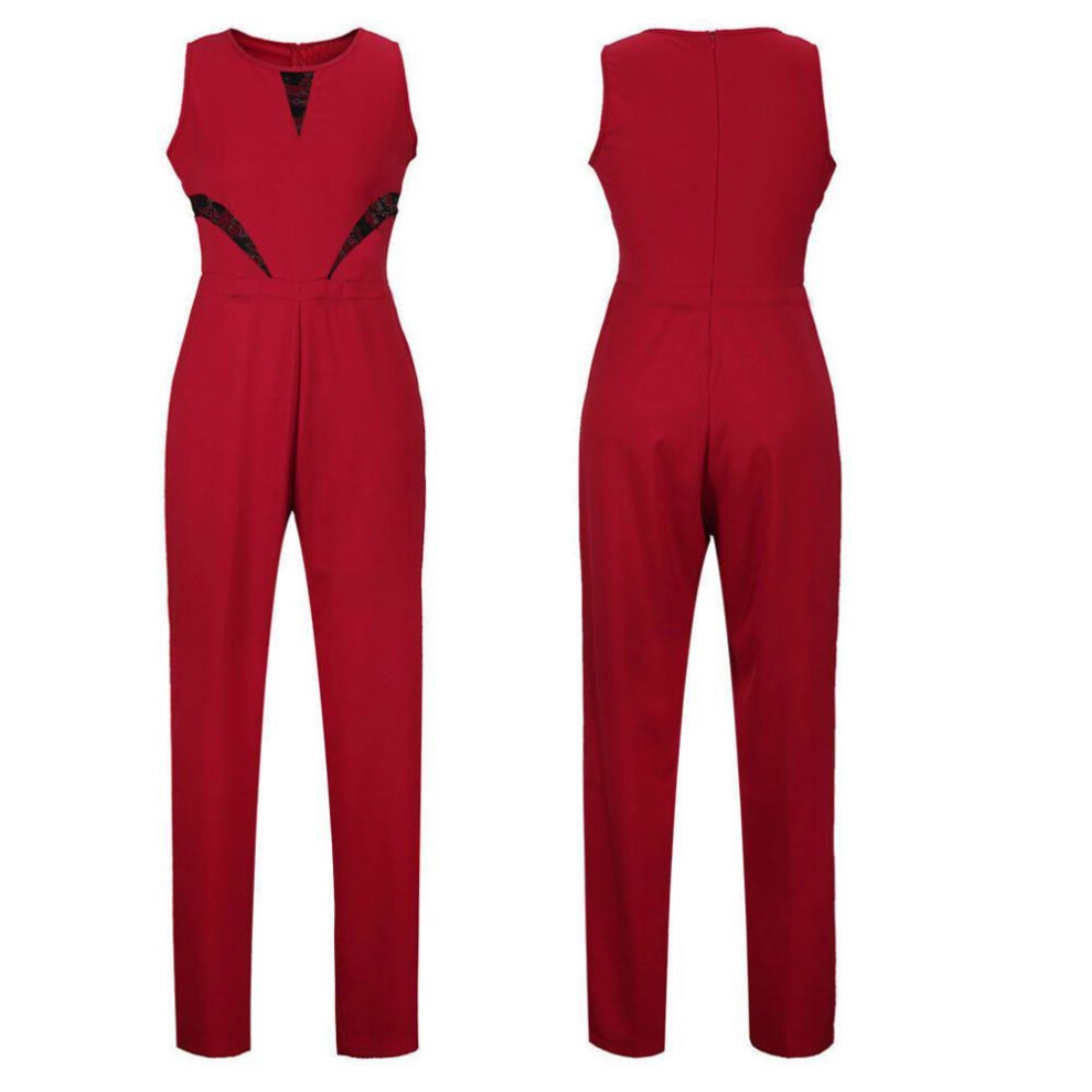 (Red,XL（Tag XL=US M）)Combinaison de jeu sexy été femme soirée fête dentelle longue pantalon