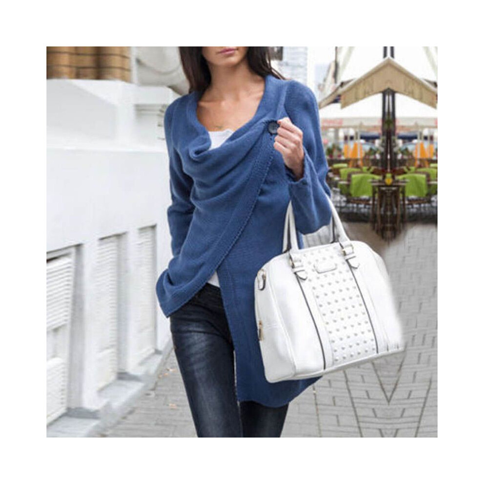 (Blue,Tag L=US S)Pull pull tricoté femme cardigan enveloppant col vachette châle hauts manteau hiver us
